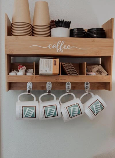 coffee bar in the waiting room at Kanellis Family Dentistry in Sparks, NV